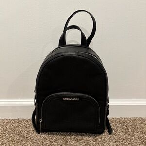 Michael Kors Jaycee Black Leather Backpack with Silver Details